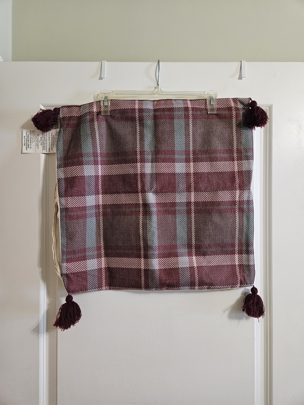 Plaid Tassel Throw Pillow Covers (2) in Burgundy and Green